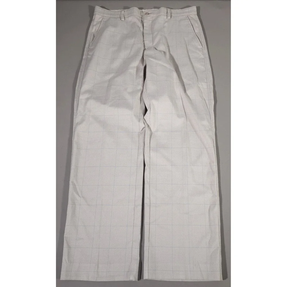 FootJoy Golf Pants Mens 36x34 Tan Blue Windowpane Plaid Performance Stretch